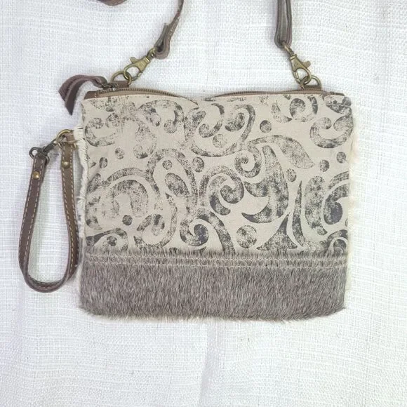 Myra Handbags Dual Strap Small Bag S-1150 NWT Two Tone With Hair Hide - Picture 2 of 10